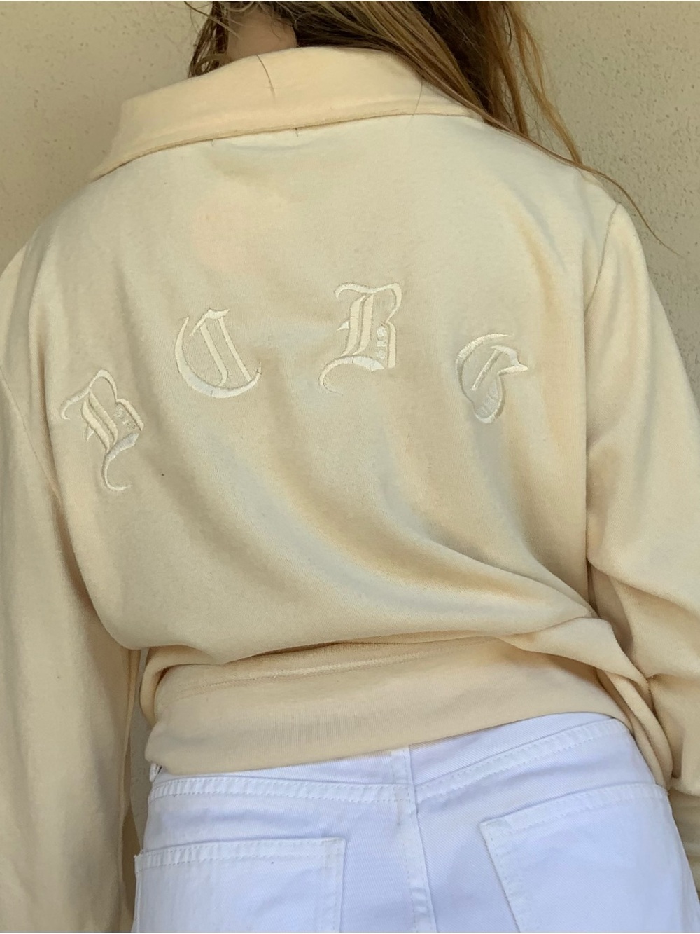 BCBG Cream Zip Front Bomber Jacket